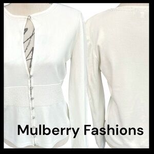 Mulberry Fashions Off White Chrystal Embellish Keyhole Cardigan Sweater (M)